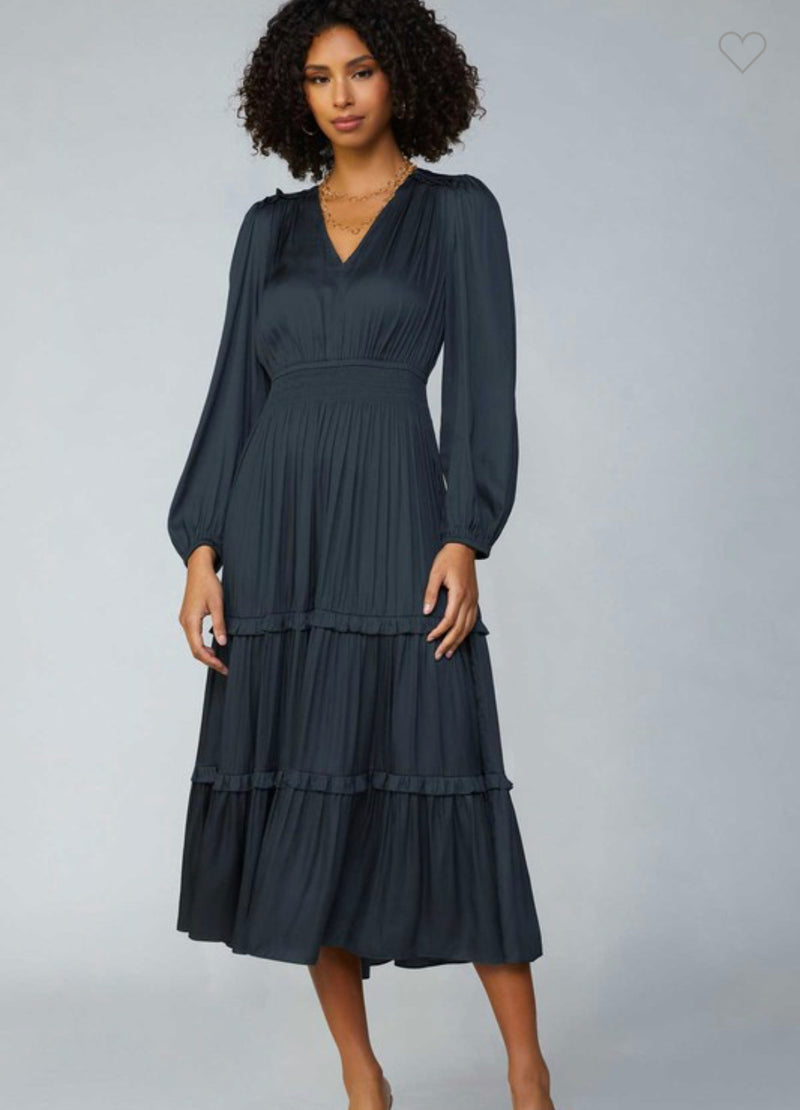 Ruffle detail v-neck tiered dress