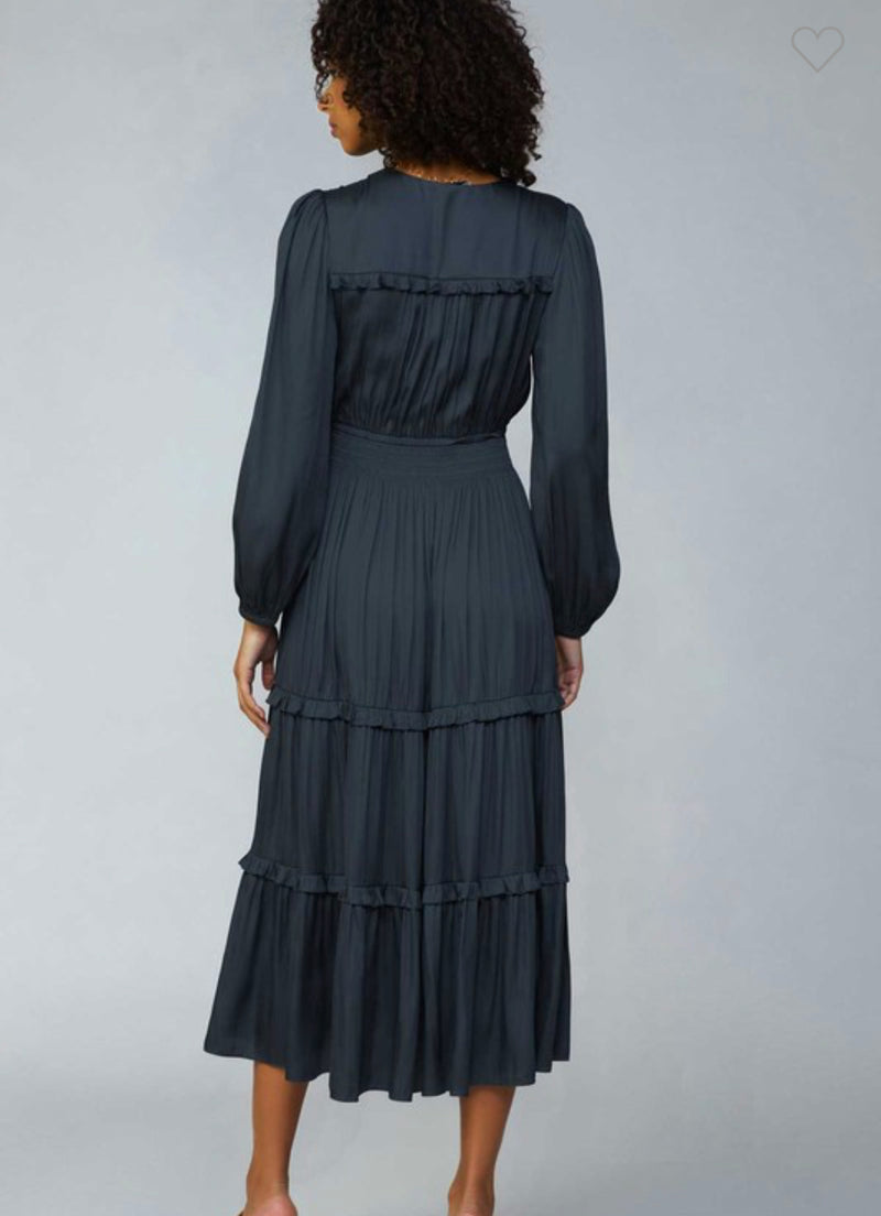 Ruffle detail v-neck tiered dress
