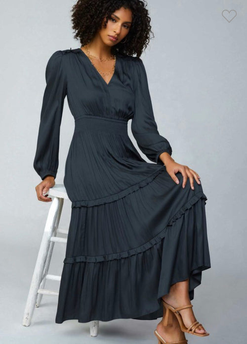 Ruffle detail v-neck tiered dress