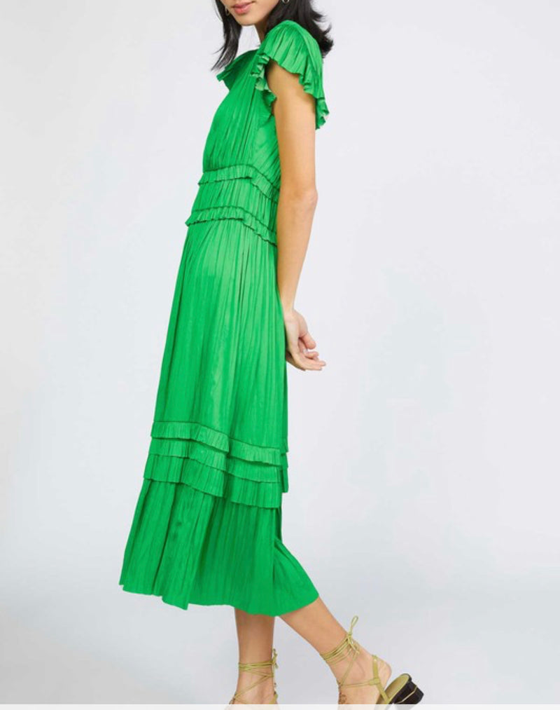 V neck pleated ruffle dress