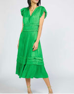 V neck pleated ruffle dress