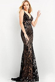 Black Mesh Sequin Gown