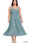 PLUS SMOCKED TIERED MIDI DRESS