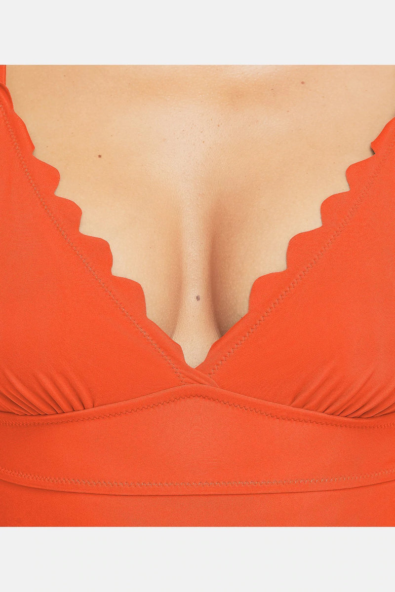 V-Neck Ripple One Piece Swimsuit