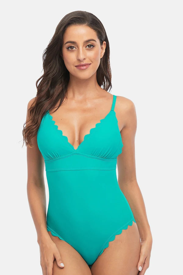 V-Neck Ripple One Piece Swimsuit