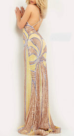 Multi Colored Beaded Backless Gown