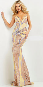 Multi Colored Beaded Backless Gown